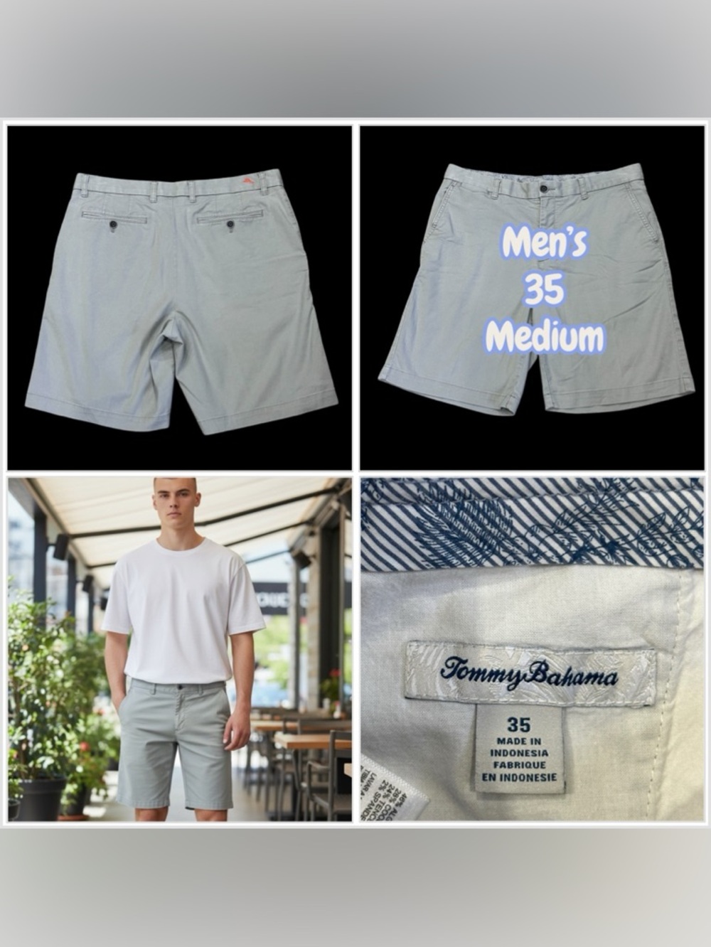 Mens Tommy Bahama 35 Medium Khakis Chino Shorts Gray Stretch Ultimate Slim Twill